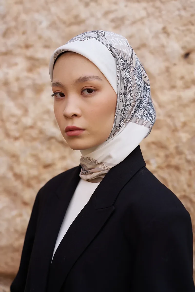 Glaze Chain Desen Eşarp - Bej - ED SCARF