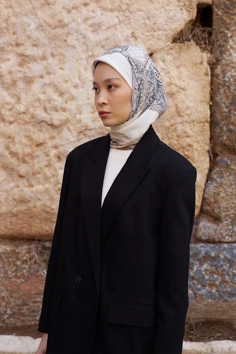 Glaze Chain Desen Eşarp - Bej - ED SCARF