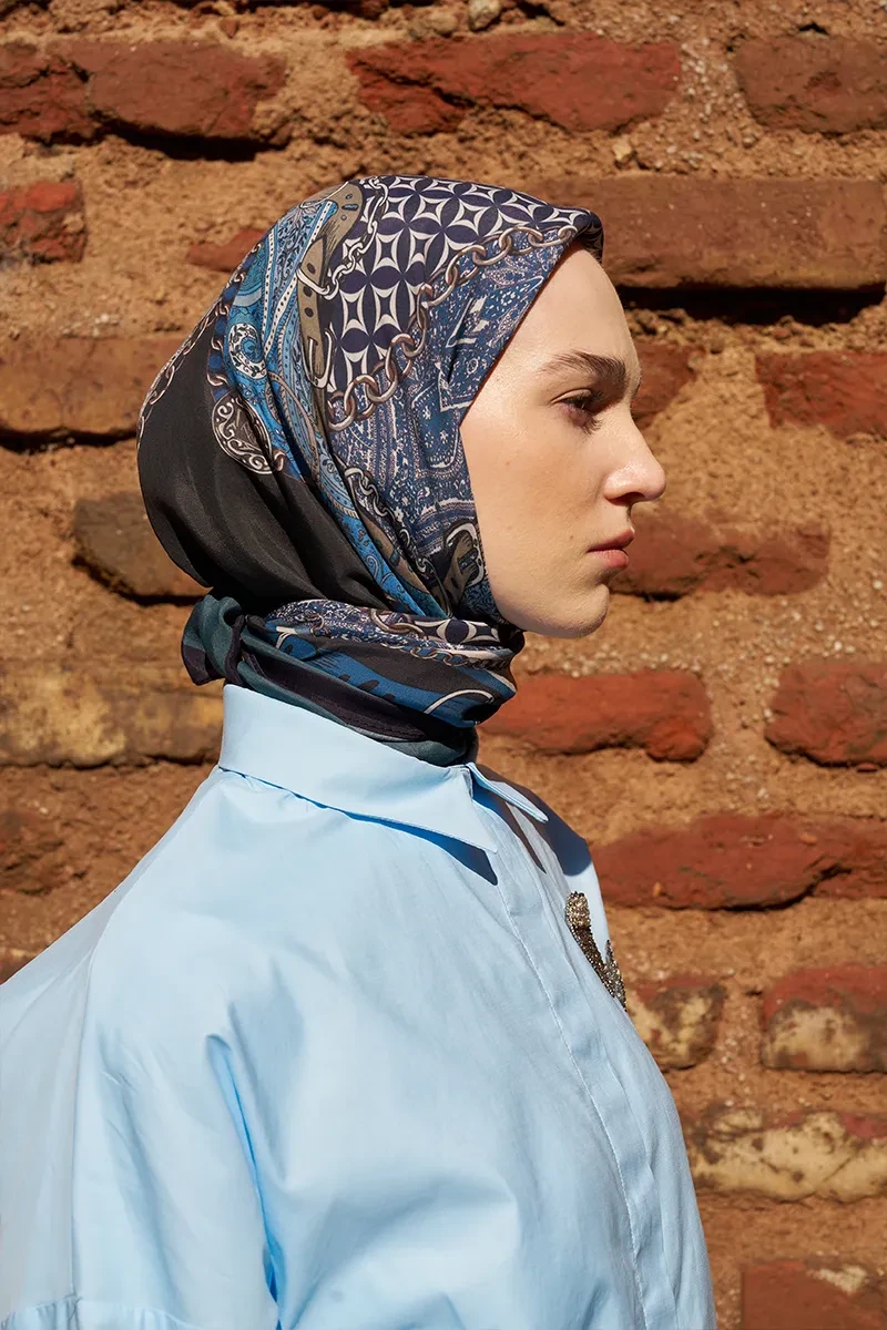 Glaze Chain Desen Eşarp - Lacivert - ED SCARF