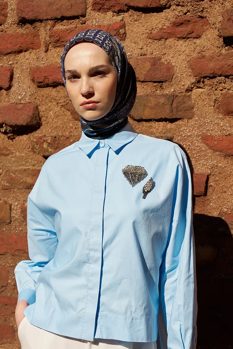 Glaze Chain Desen Eşarp - Lacivert - ED SCARF