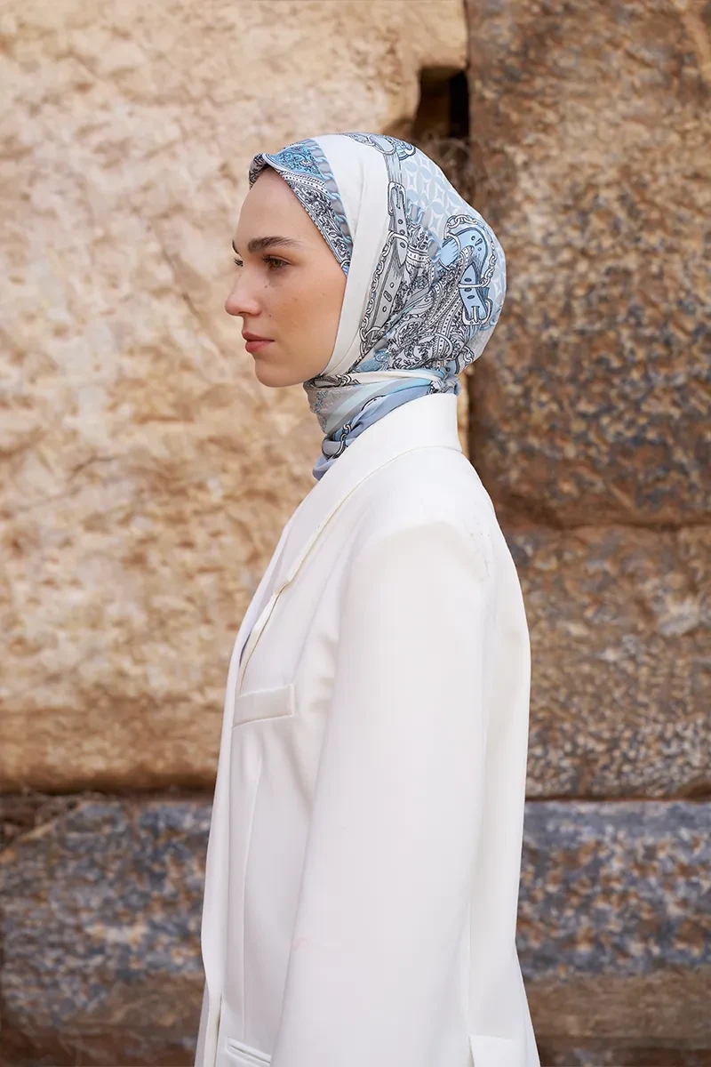 Glaze Chain Desen Eşarp - Mavi - ED SCARF