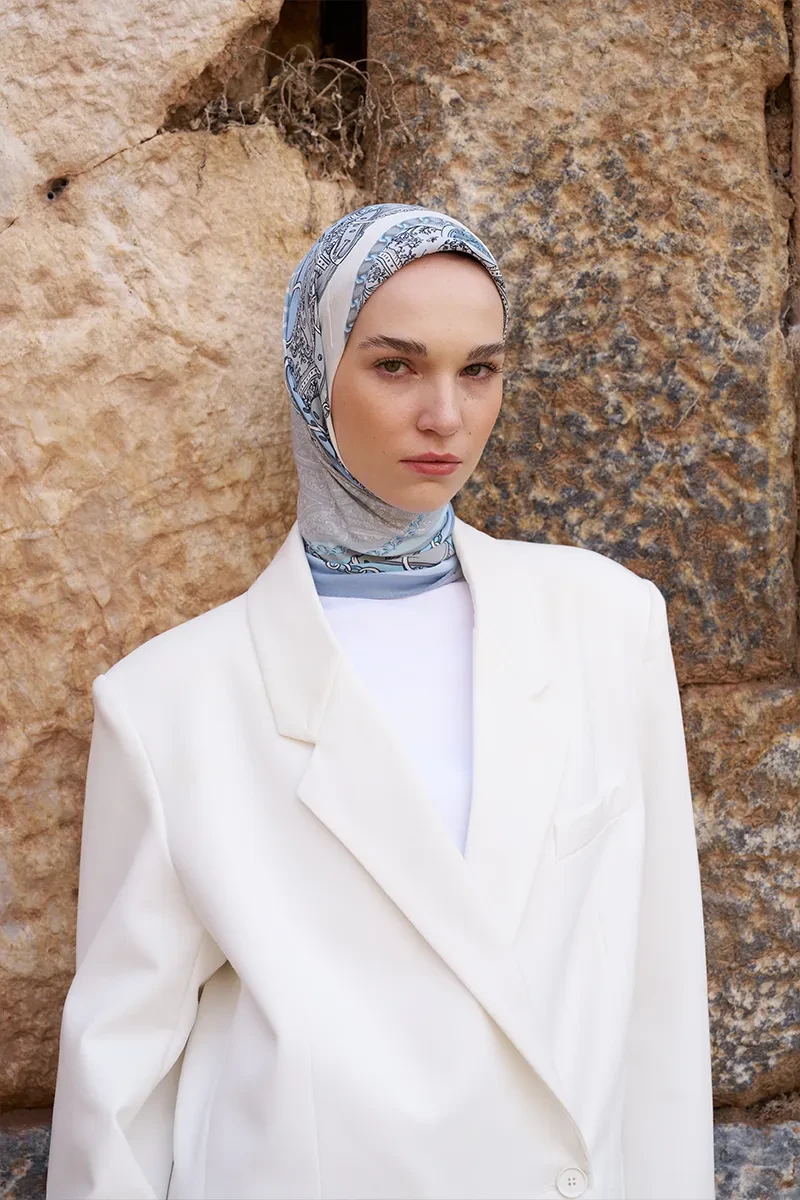 Glaze Chain Desen Eşarp - Mavi - ED SCARF