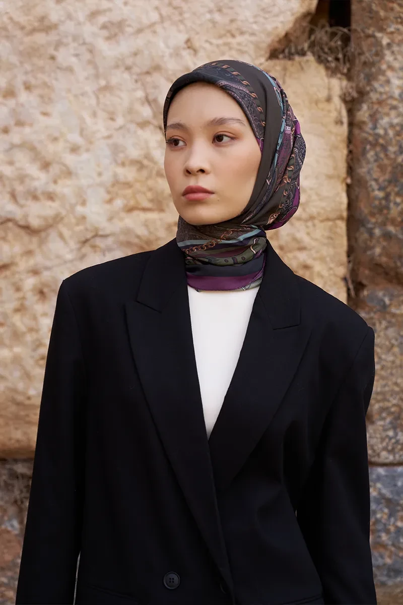 Glaze Chain Desen Eşarp - Mor - ED SCARF