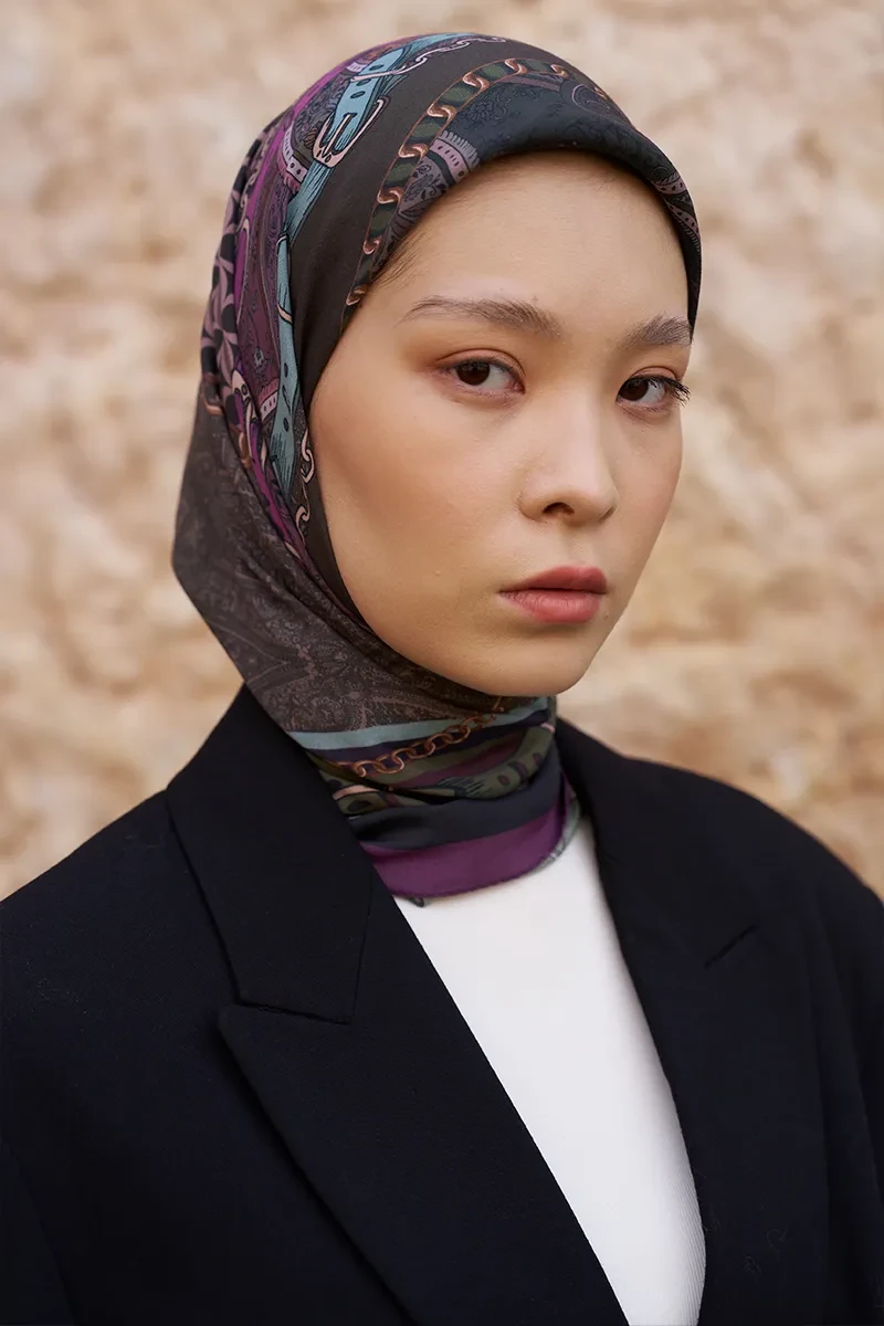 Glaze Chain Desen Eşarp - Mor - ED SCARF