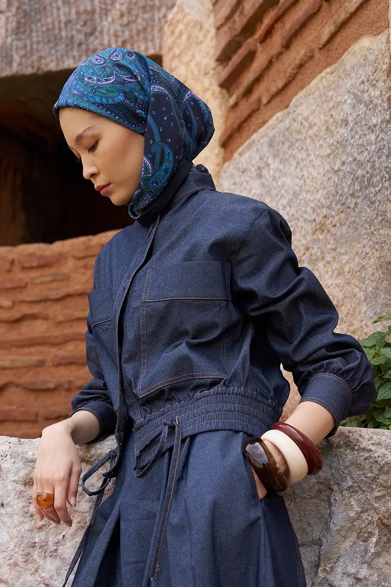 Glaze Endles Desen Eşarp - Lacivert - ED SCARF