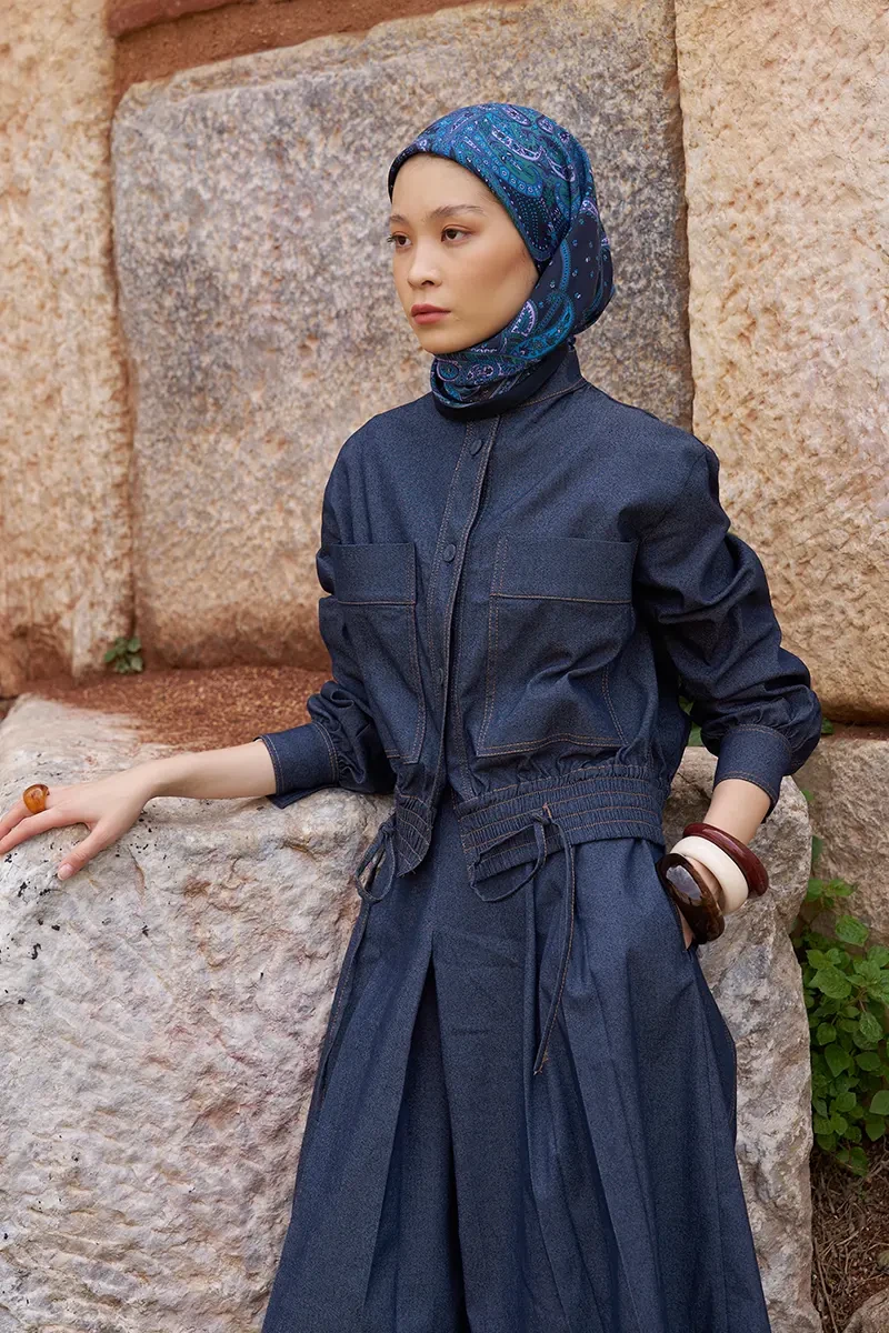 Glaze Endles Desen Eşarp - Lacivert - ED SCARF