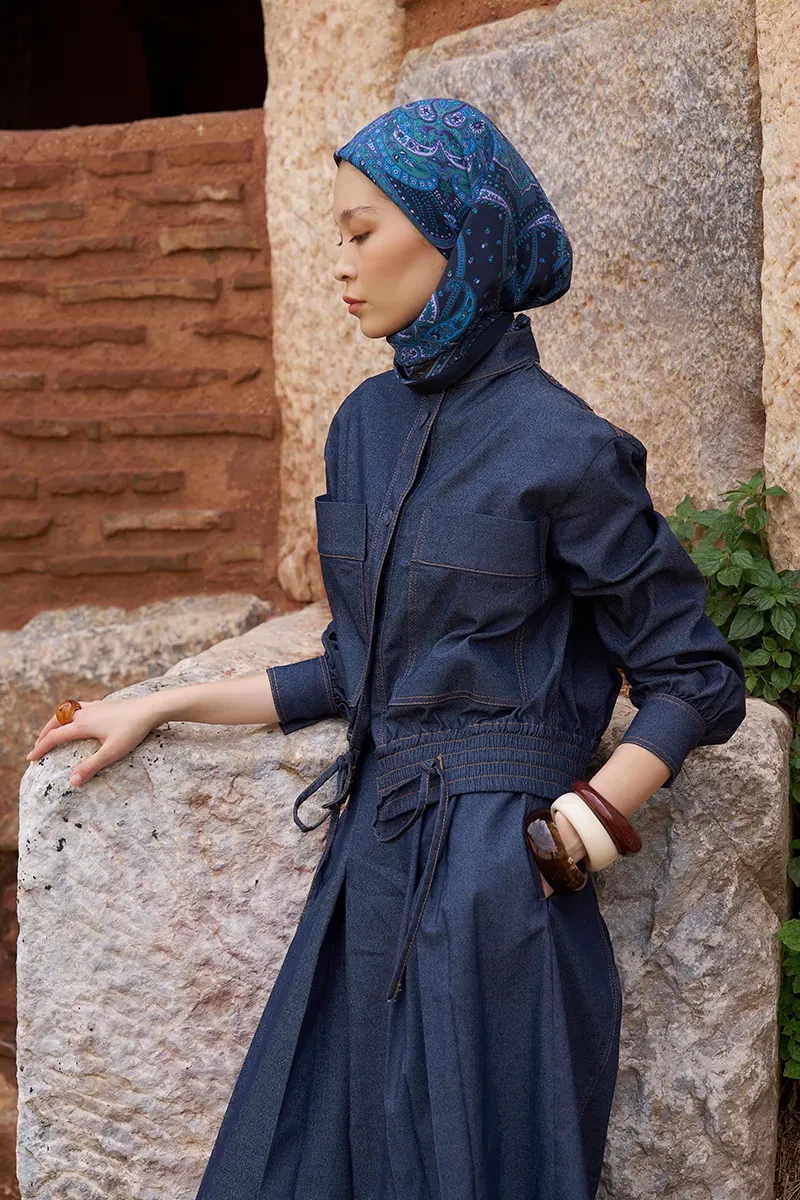 Glaze Endles Desen Eşarp - Lacivert - ED SCARF