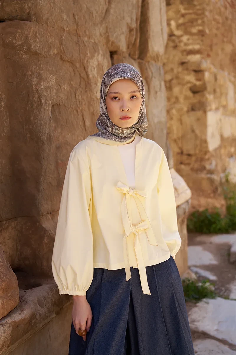 Glaze Endles Desen Eşarp - Sarı - ED SCARF