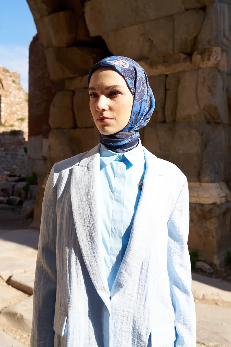 Glaze Mistral Desen Eşarp - Lacivert - ED SCARF