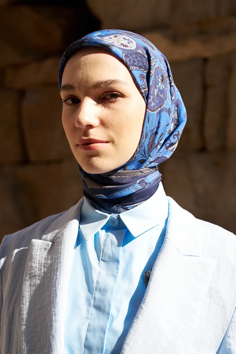 Glaze Mistral Desen Eşarp - Lacivert - ED SCARF