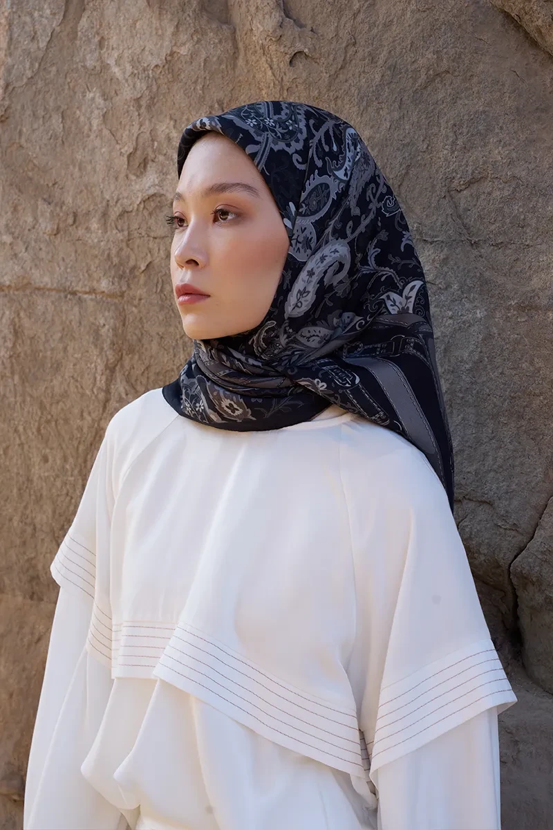 Glaze Mistral Desen Eşarp - Siyah - ED SCARF
