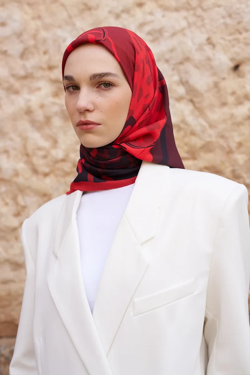 Glaze Ribbon Desen Eşarp - Kırmızı - ED SCARF