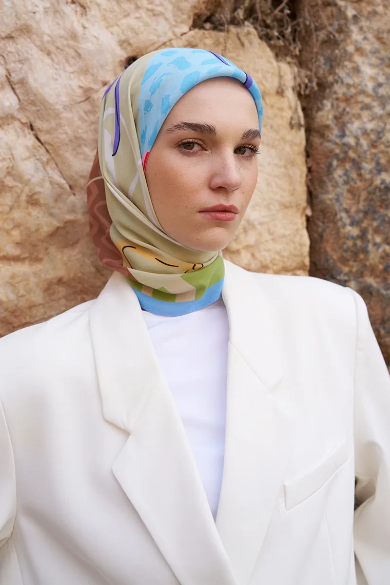 Glaze Ribbon Desen Eşarp - Mavi - ED Scarf