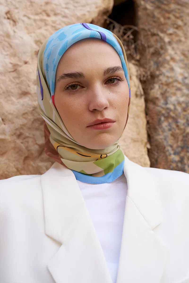 Glaze Ribbon Desen Eşarp - Mavi - ED Scarf