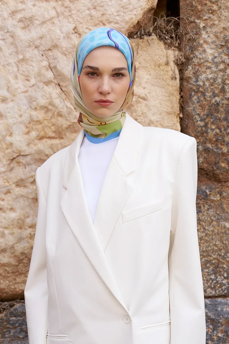 Glaze Ribbon Desen Eşarp - Mavi - ED Scarf