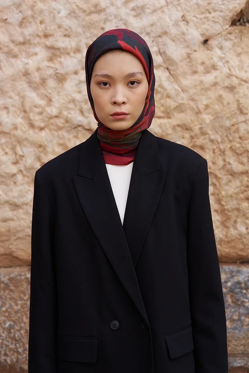 Glaze Vase Desen Eşarp - Bordo - ED SCARF