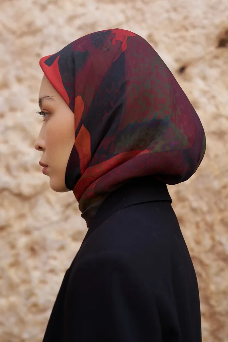 Glaze Vase Desen Eşarp - Bordo - ED SCARF