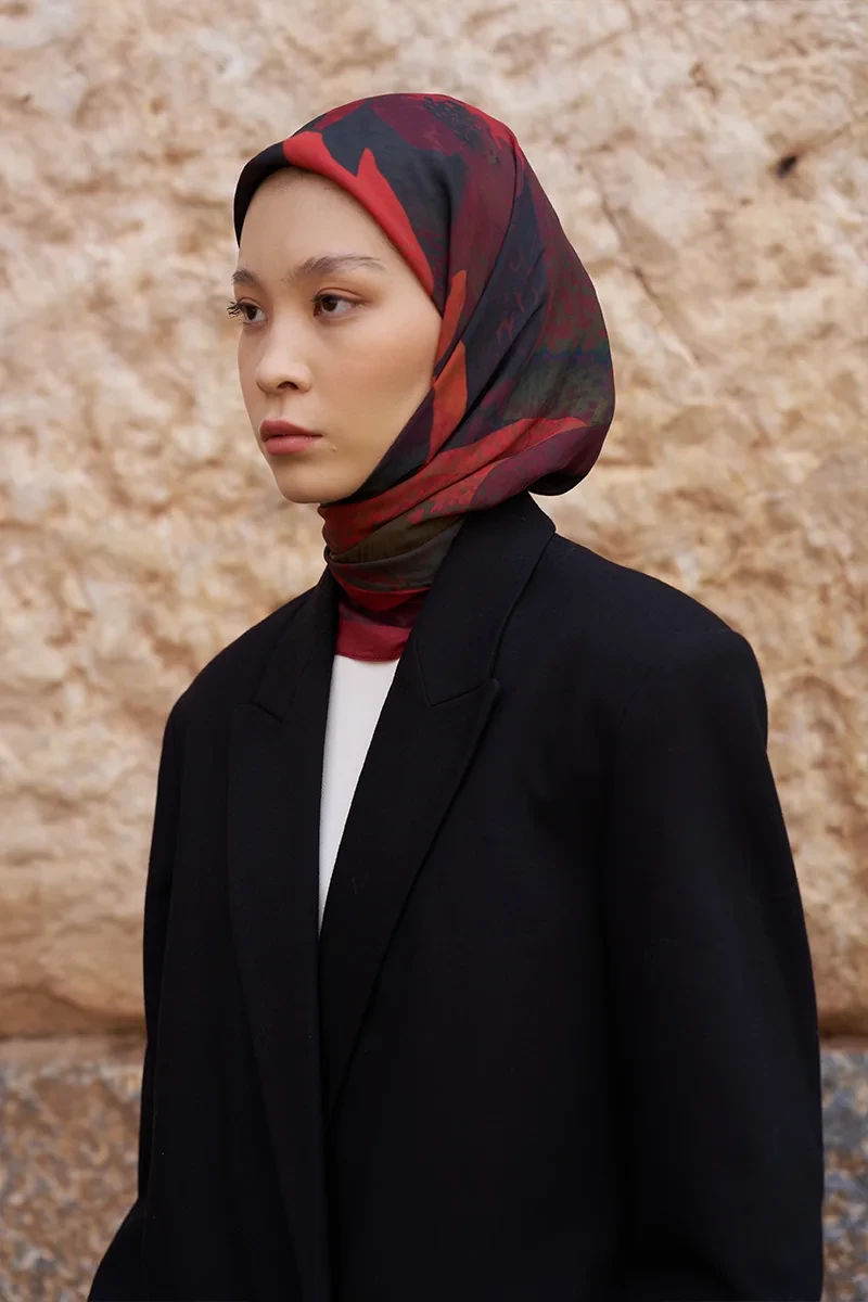 Glaze Vase Desen Eşarp - Bordo - ED SCARF