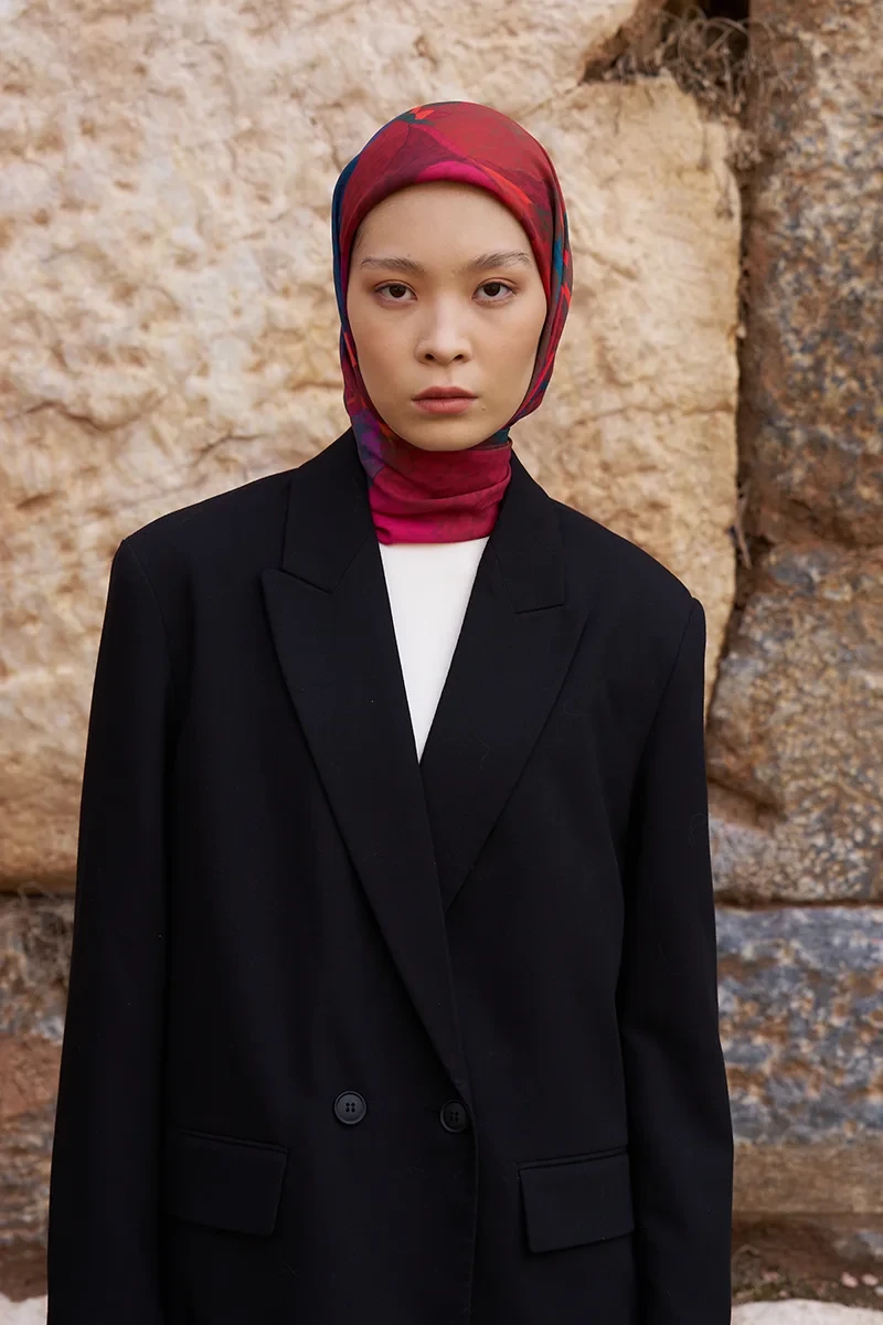 Glaze Vase Desen Eşarp - Kırmızı - ED SCARF