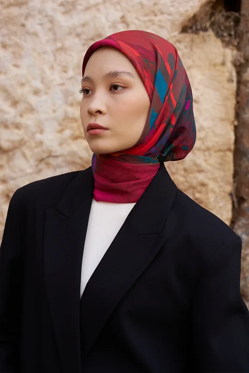 Glaze Vase Desen Eşarp - Kırmızı - ED SCARF