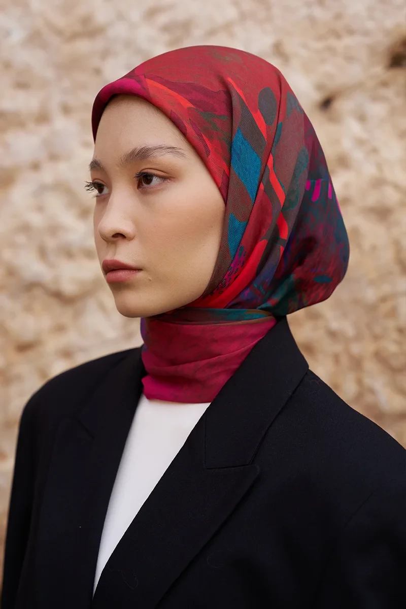 Glaze Vase Desen Eşarp - Kırmızı - ED SCARF