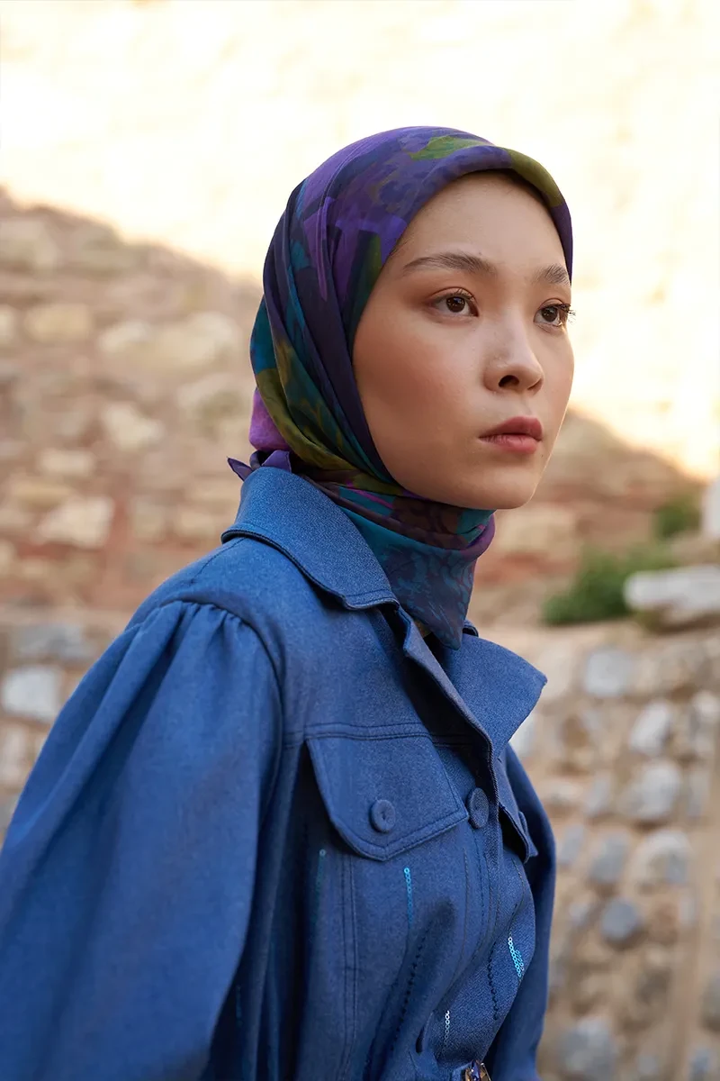 Glaze Vase Desen Eşarp - Mor - ED SCARF