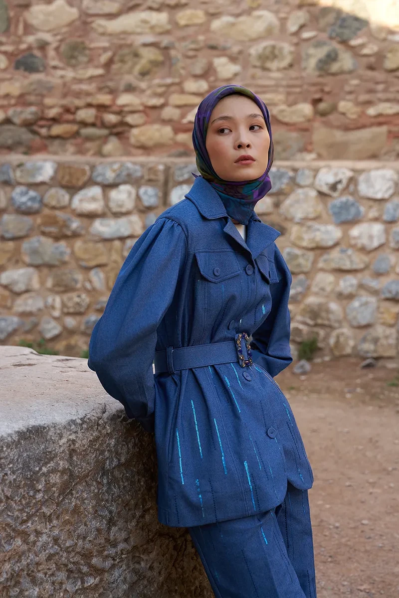 Glaze Vase Desen Eşarp - Mor - ED SCARF