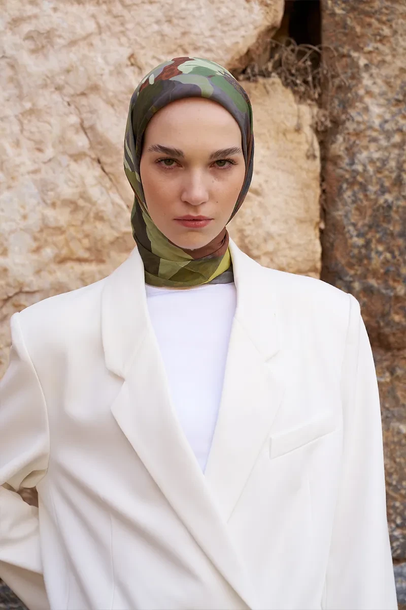 Glaze Vase Desen Eşarp - Yeşil - ED SCARF