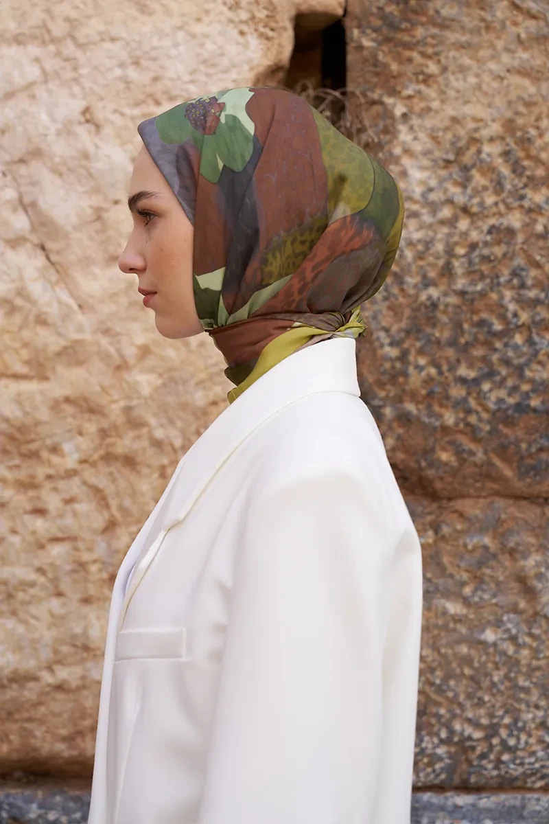 Glaze Vase Desen Eşarp - Yeşil - ED SCARF