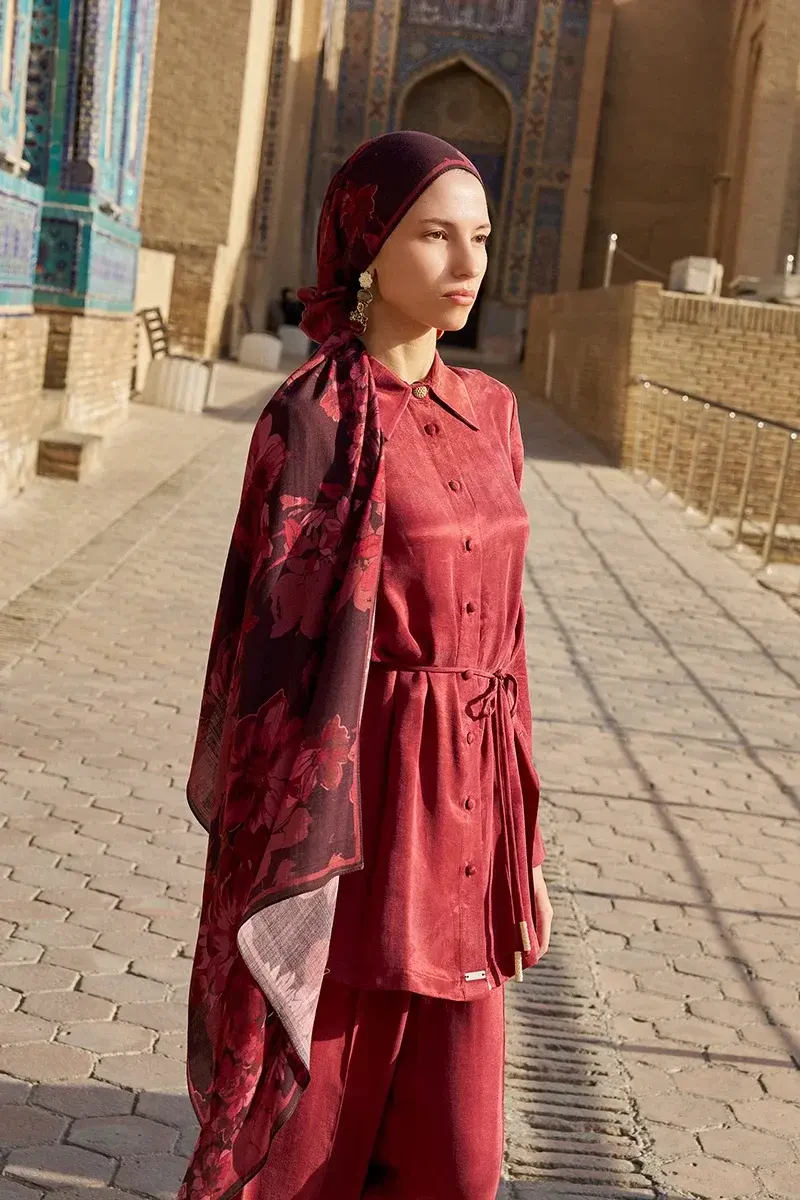 Gülzar Yün İpek Şal - Mürdüm - 2