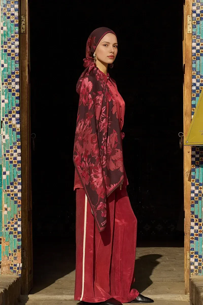 Gülzar Yün İpek Şal - Mürdüm - 1