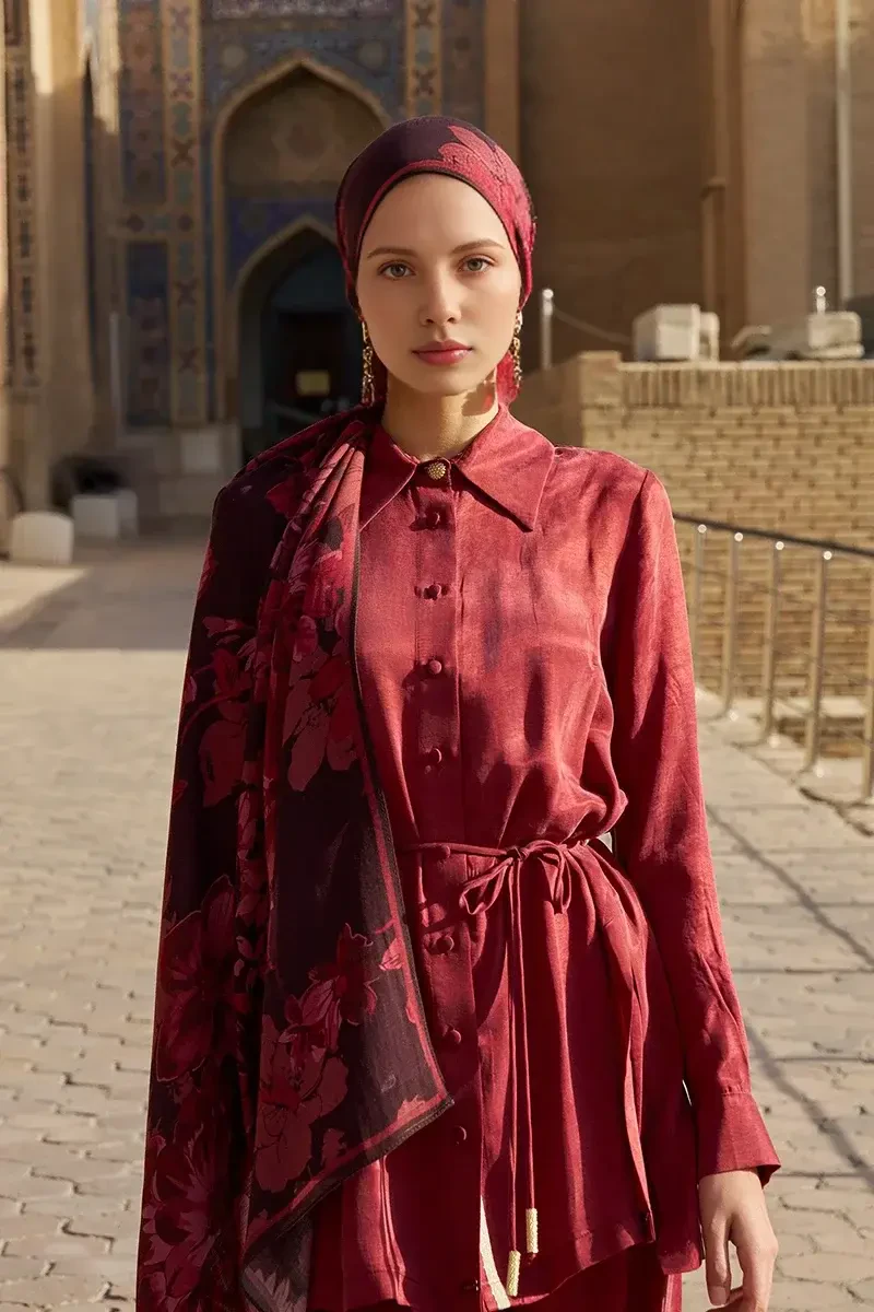 Gülzar Yün İpek Şal - Mürdüm - 2