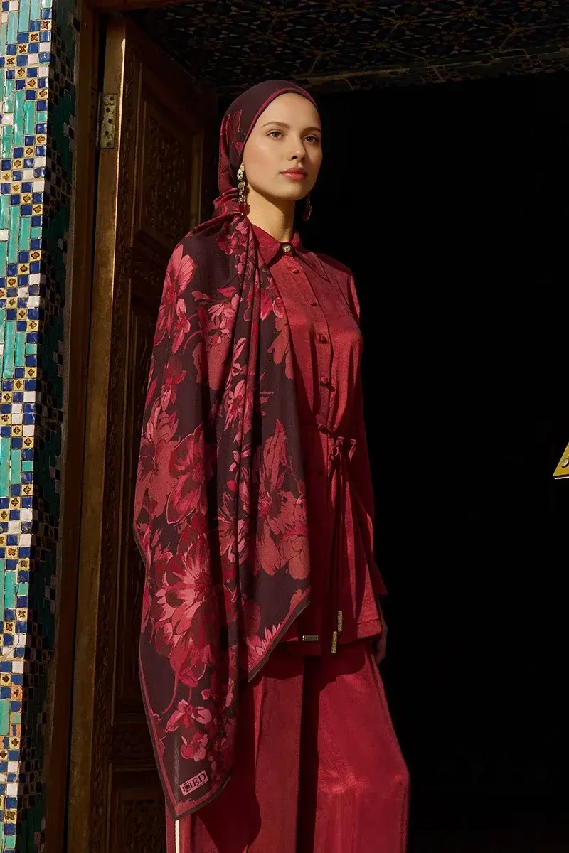 Gülzar Yün İpek Şal - Mürdüm - ED SCARF