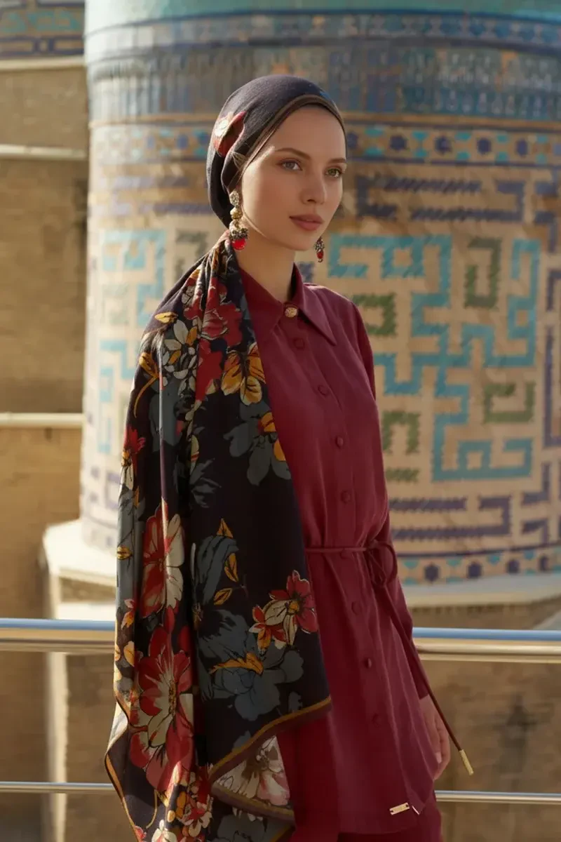 Gülzar Yün İpek Şal - Siyah - ED SCARF