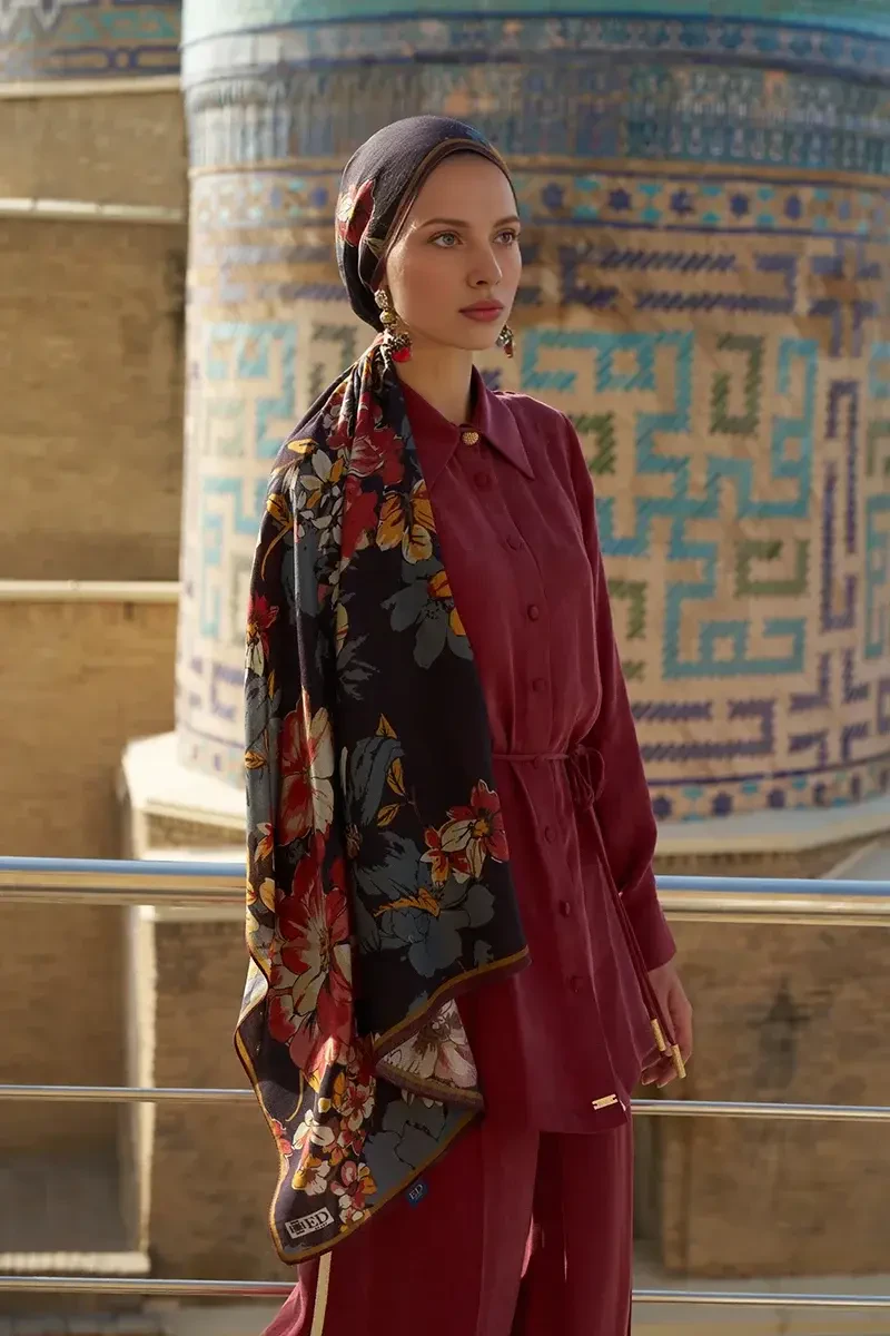 Gülzar Yün İpek Şal - Siyah - 3