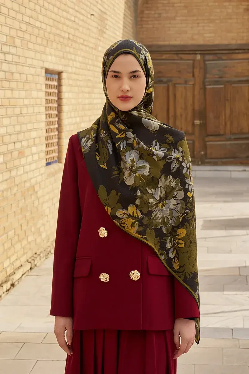 Gülzar Yün İpek Şal - Yeşil - 4