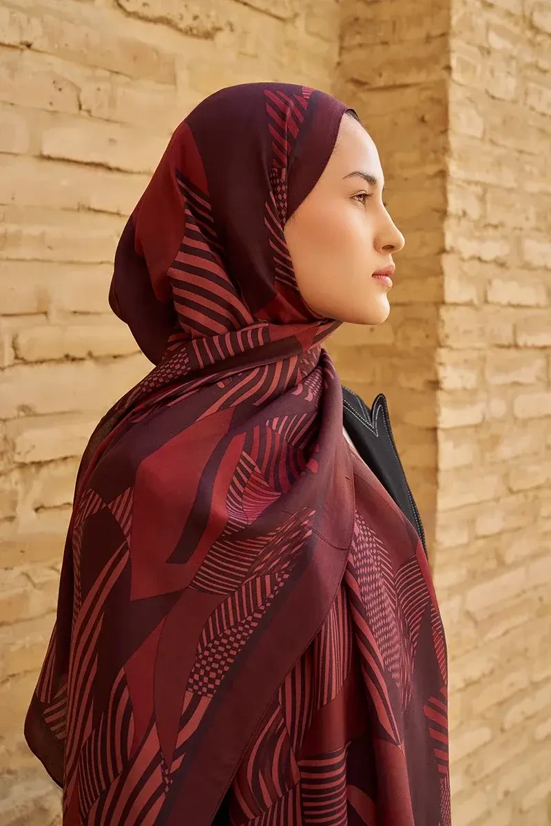 Hazel Floş Viskon Şal - Bordo - 2