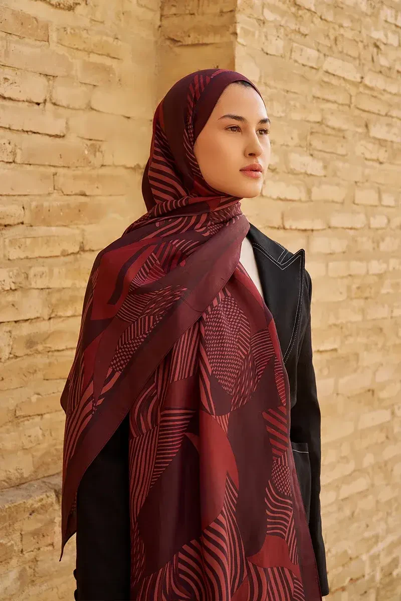 Hazel Floş Viskon Şal - Bordo - 1