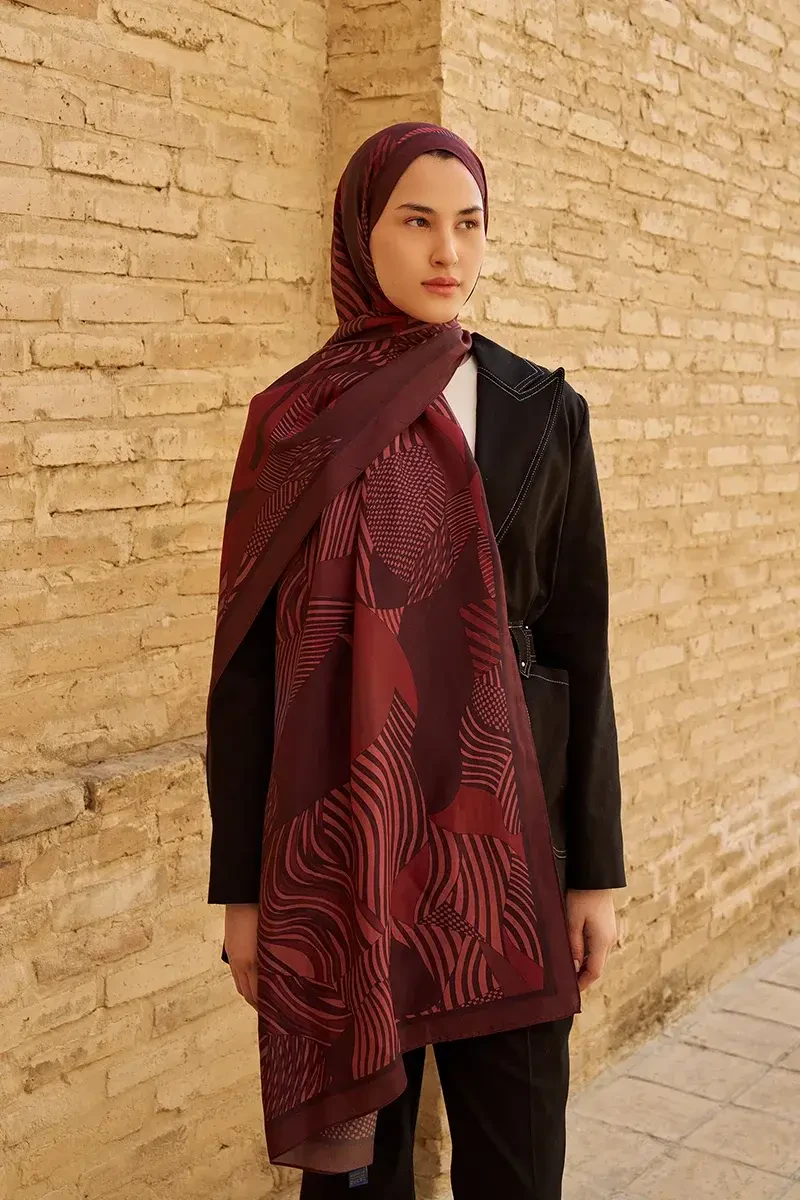 Hazel Floş Viskon Şal - Bordo - 3