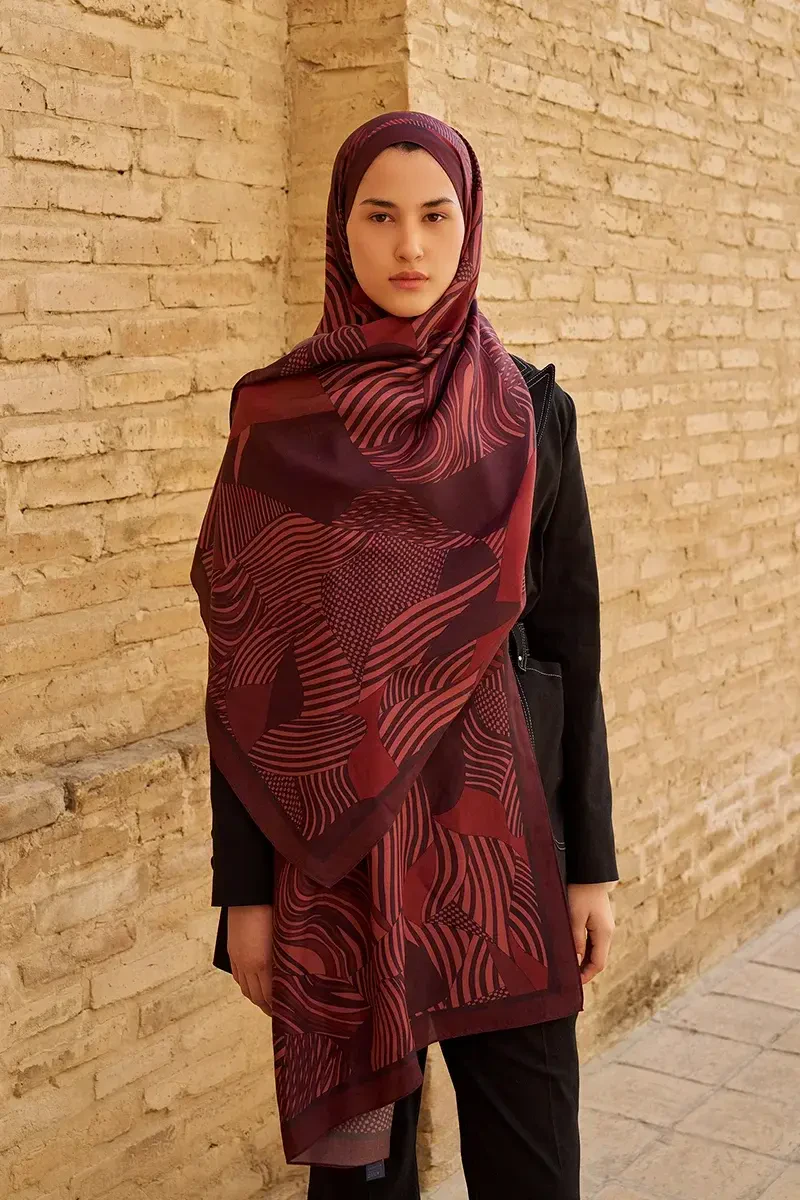 Hazel Floş Viskon Şal - Bordo - 4