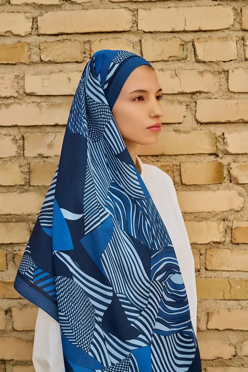 Hazel Floş Viskon Şal - Lacivert - 1