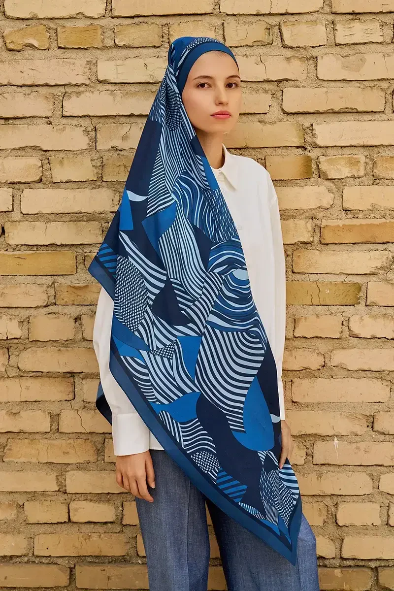 Hazel Floş Viskon Şal - Lacivert - 2