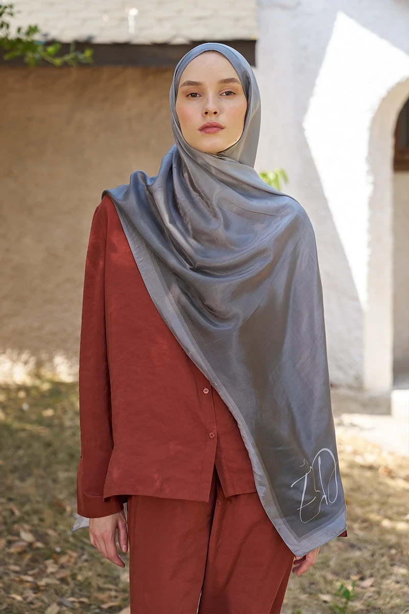 Inspired Degrade Desen Şal - Gri - ED SCARF