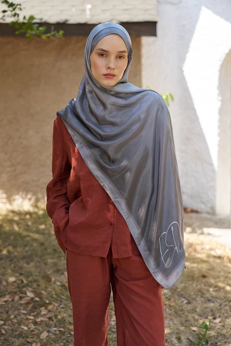 Inspired Degrade Desen Şal - Gri - ED SCARF