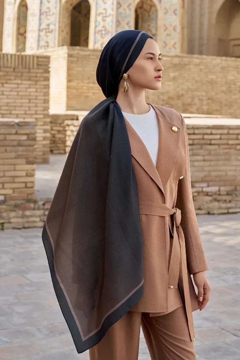 Inspired Degrade Desen Şal - Kahverengi - ED SCARF