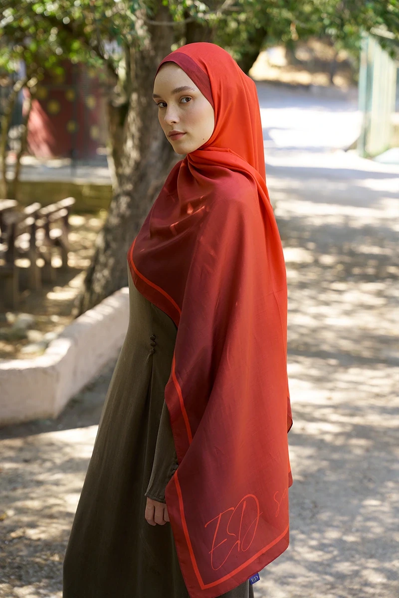 Inspired Degrade Desen Şal - Kırmızı - ED SCARF