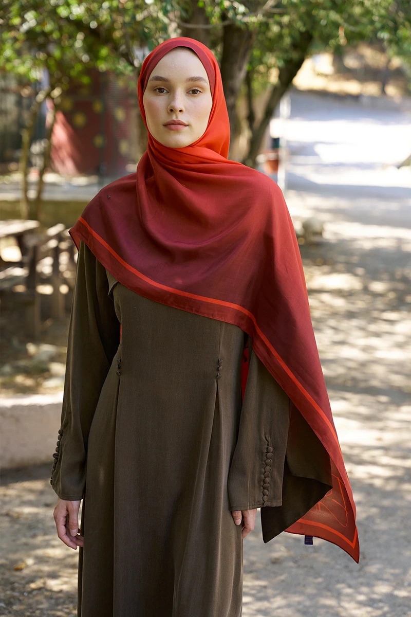 Inspired Degrade Desen Şal - Kırmızı - 4