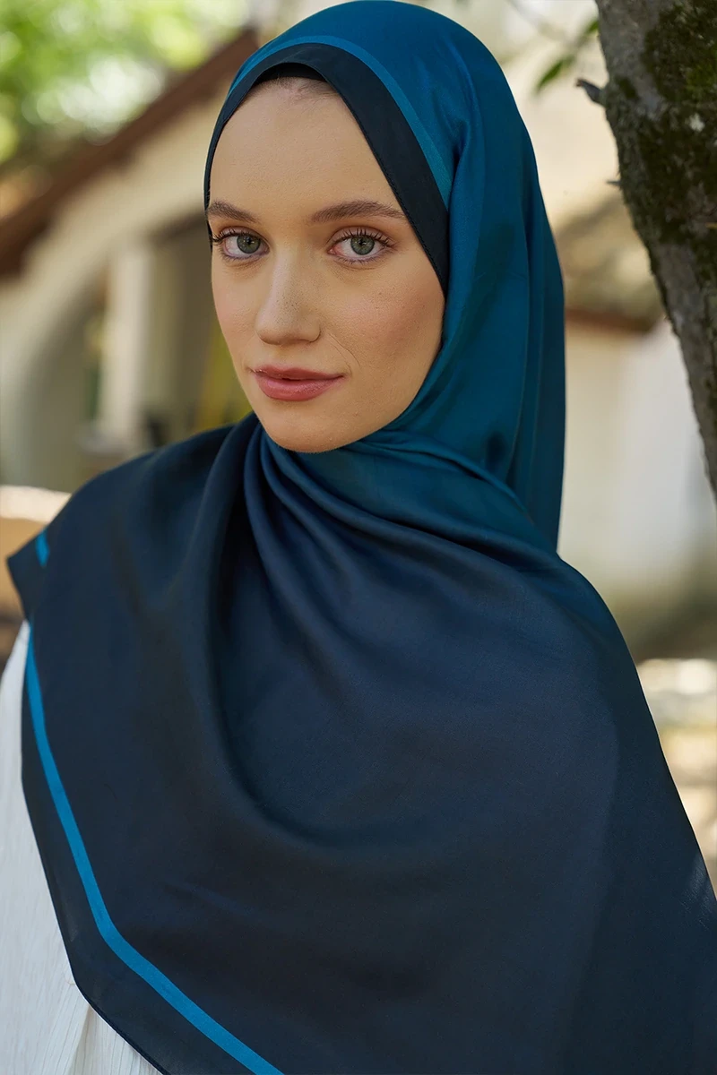 Inspired Degrade Desen Şal - Lacivert - ED SCARF