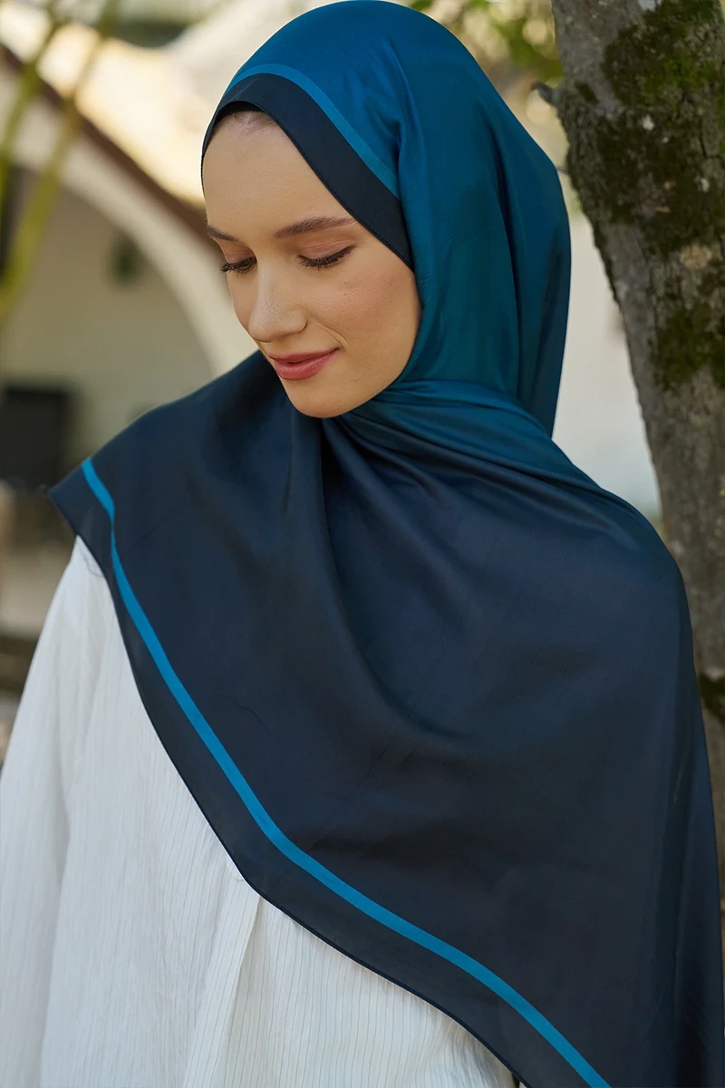 Inspired Degrade Desen Şal - Lacivert - ED SCARF