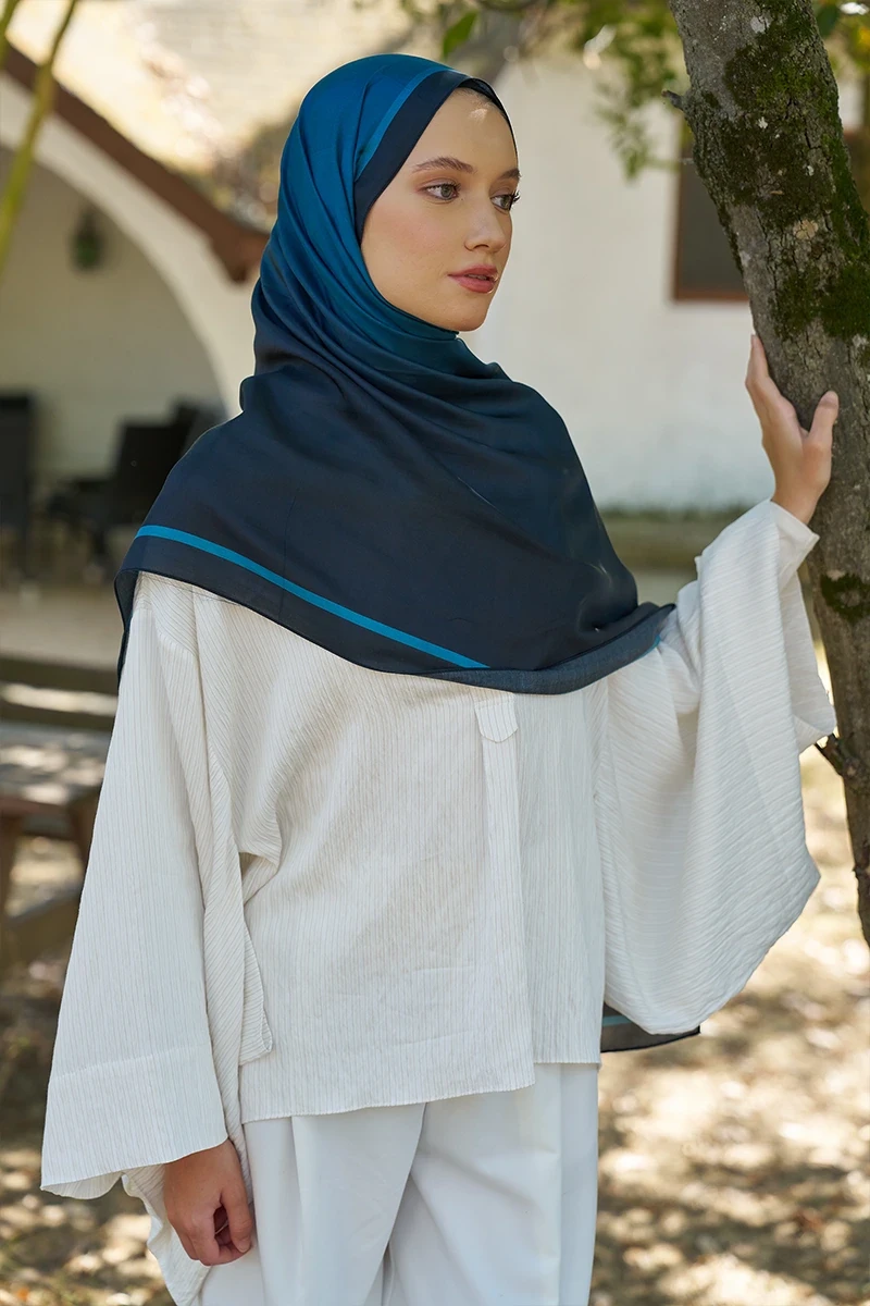 Inspired Degrade Desen Şal - Lacivert - ED SCARF